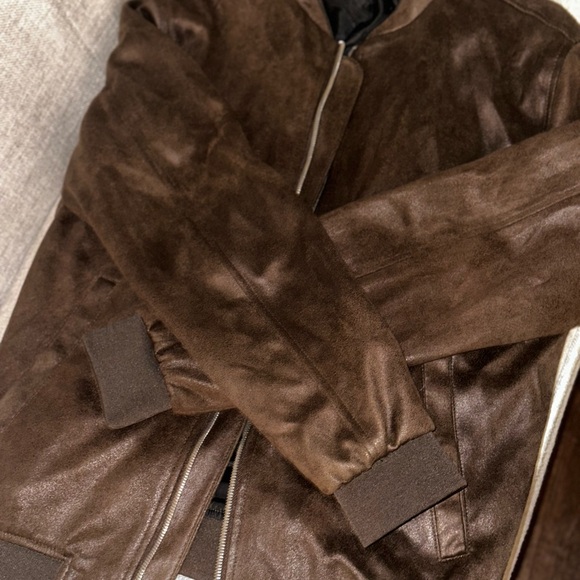 Zara Man Brown Suede Bomber Jacket - Picture 3 of 4